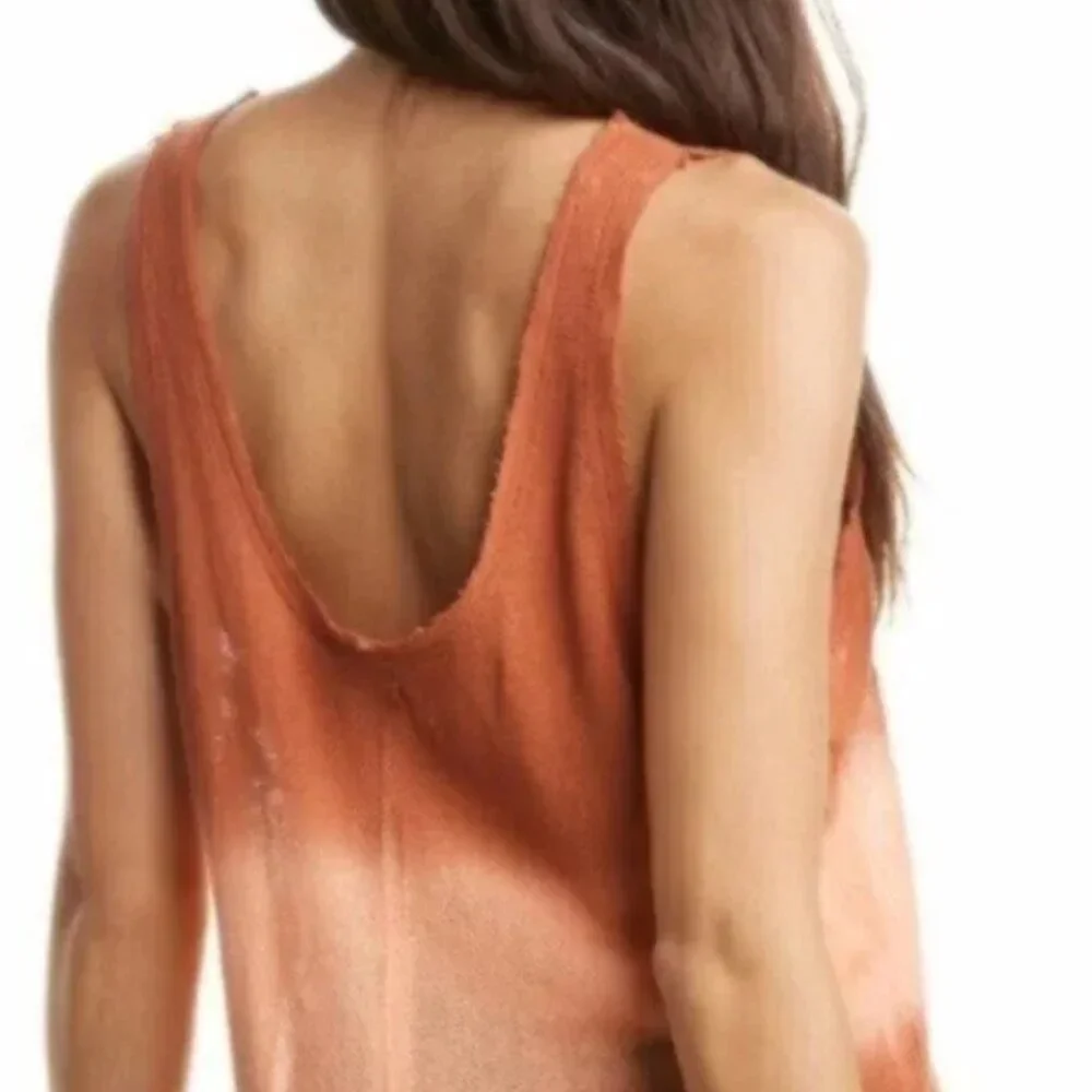 NWT Free People Orange Two Tone Stripe Boho Tunic Tank Top Medium